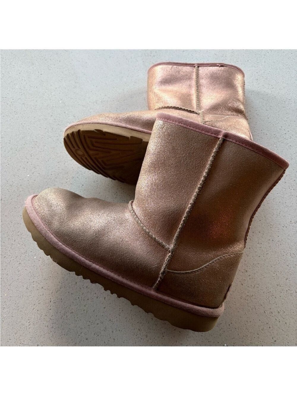 UGG Shimmering Rose Gold Ankle Boots - size 5 youth